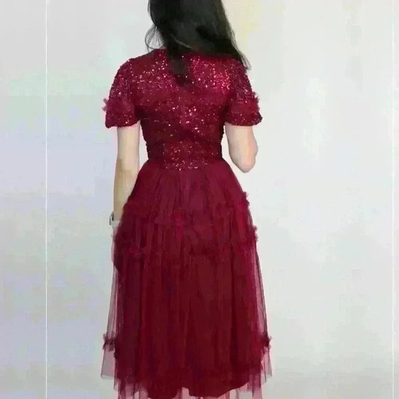 Maya Deluxe Burgundy Sequin Midi Dress - Picture 6 of 8